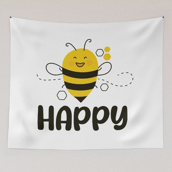 Item preview, Be happy, happiness quote, cute Bee designed and sold by CHERRY--SHOP.