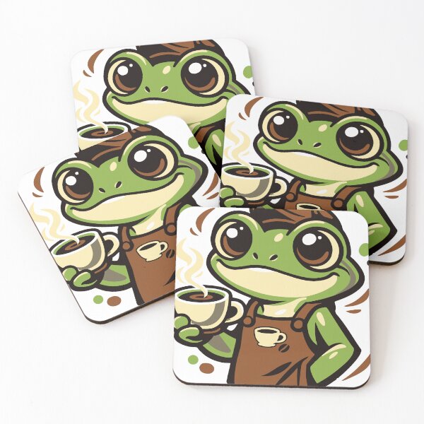 Item preview, A charming frog barista character designed with soft abstract shapes and brush-like strokes. The playful expression and coffee theme create designed and sold by Dejbar.
