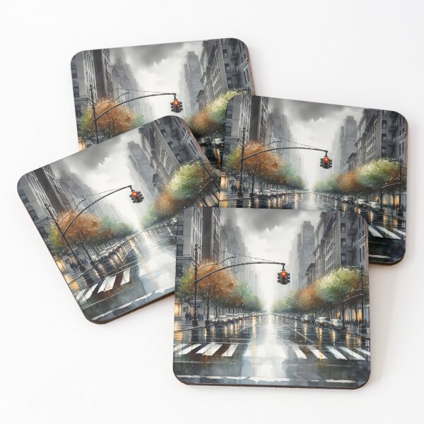 Item preview, Rainy city street at dusk designed and sold by paulrommer.