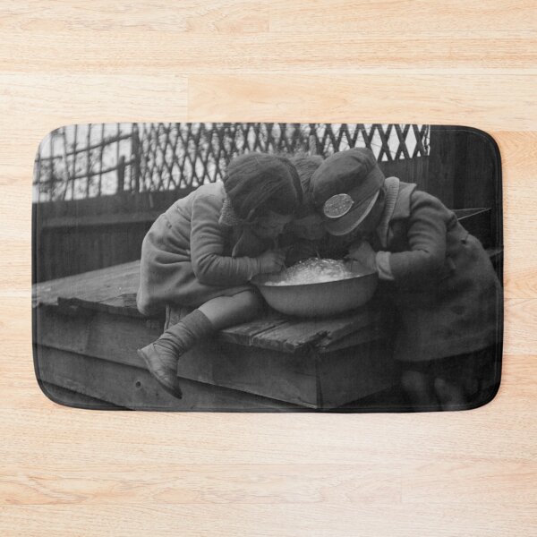 Item preview, Vintage children making bubbles with straws and milk funny black and white photograph poster art print designed and sold by Astrid Arkhangelsky.