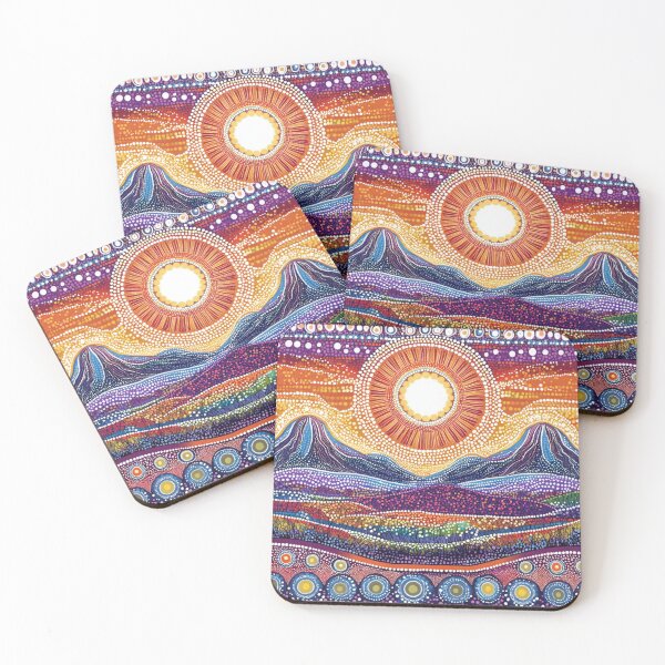 Item preview, Aboriginal Inspired Dot Art - Australian Mountains and Sun designed and sold by GrinGalore.