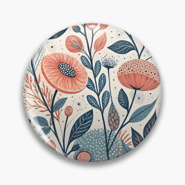 Artikelvorschau, Vintage Botanical Folk Art Pattern - Mid Century Modern Terracotta and Indigo Floral Garden - Scandinavian Inspired Nature Illustration for Home Decor and Wall Art entworfen und verkauft von Vivaan Studio.