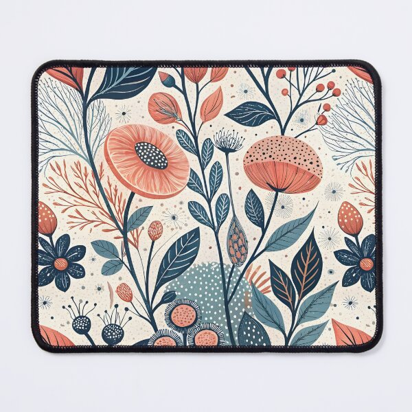Item preview, Vintage Botanical Folk Art Pattern - Mid Century Modern Terracotta and Indigo Floral Garden - Scandinavian Inspired Nature Illustration for Home Decor and Wall Art designed and sold by Vivaan Studio.