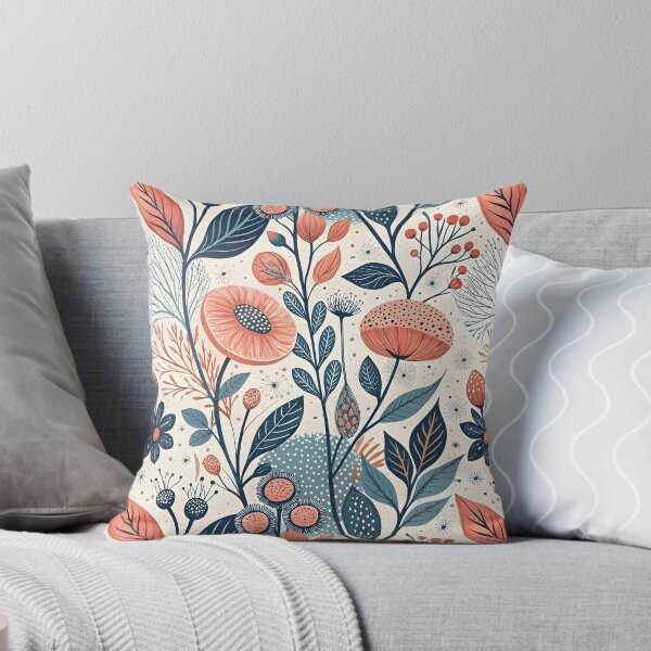 Item preview, Vintage Botanical Folk Art Pattern - Mid Century Modern Terracotta and Indigo Floral Garden - Scandinavian Inspired Nature Illustration for Home Decor and Wall Art designed and sold by Vivaan Studio.