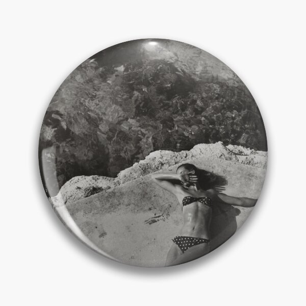 Item preview, Vintage fashion model Natahli (Natalie) Nickerson Paine wearing a bikini, lying on platform near water, Montego Bay, Jamaica black and white photograph poster art print designed and sold by Astrid Arkhangelsky.