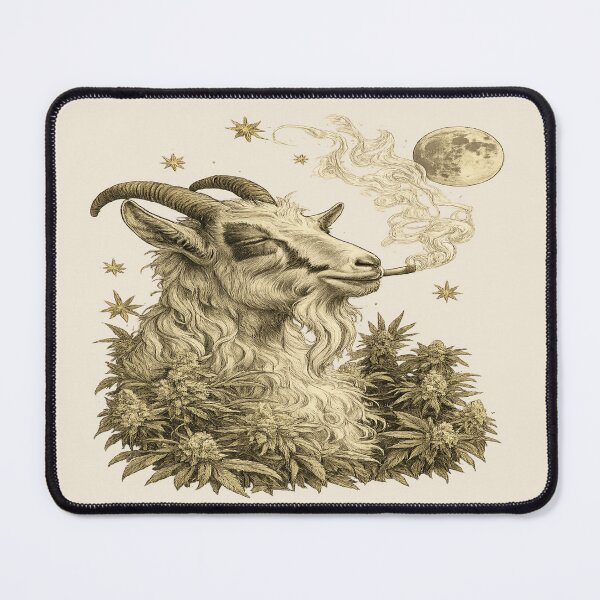 Item preview, Goat Smoking Joint Vintage Engraving  Cannabis Moon & Stars designed and sold by POD DYNASTY | Original Print On Demand T-Shirt Graphics.