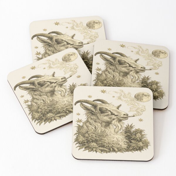 Item preview, Goat Smoking Joint Vintage Engraving  Cannabis Moon & Stars designed and sold by POD DYNASTY.