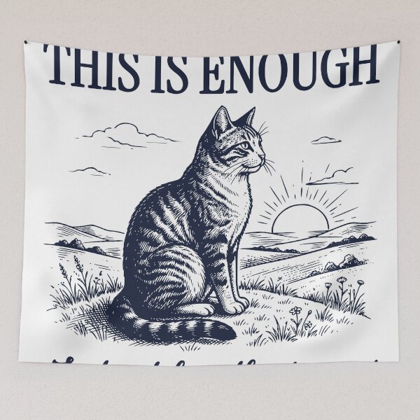 Item preview, Sometimes This Is Enough Cat – Watching the Day End – Peaceful Sunset Cat Illustration designed and sold by TeeVerse27.