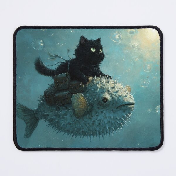 Item preview, Cat rides on pufferfish in water designed and sold by anytka.