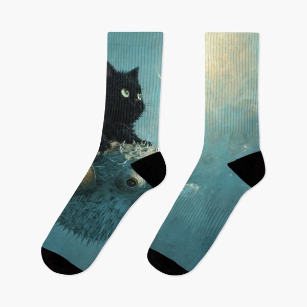 Item preview, Cat rides on pufferfish in water designed and sold by anytka.