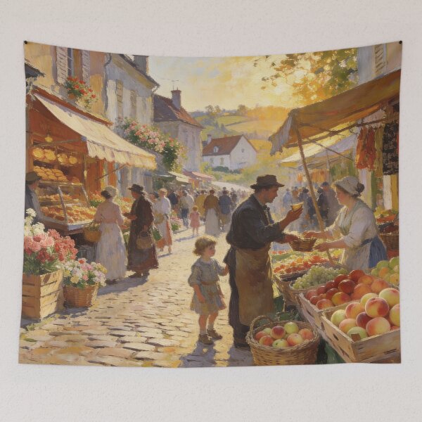 Item preview, Romantic Market Street Painting, Colorful Floral & Fruit Market in Impressionism Style designed and sold by BlareBlare.