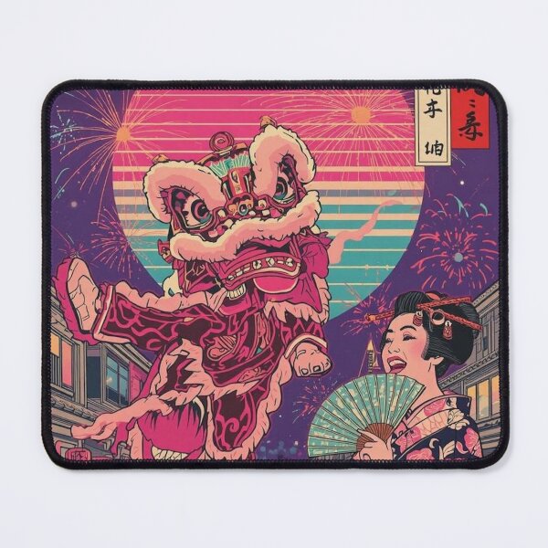 Item preview, Ukiyo‑e Synthwave Lion Dance Art Print – Neon Edo Japanese Retrowave Poster designed and sold by Vandy Fullam.