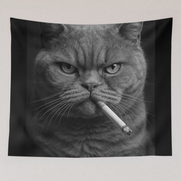 Item preview, Cool British Shorthair Cat Smoking Noir Black and White Art designed and sold by vk09.