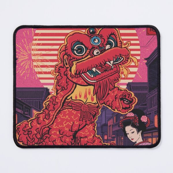 Item preview, 80s Vaporwave Japanese Festival Poster – Neon Lion Dance Ukiyo‑e Art designed and sold by Vandy Fullam.