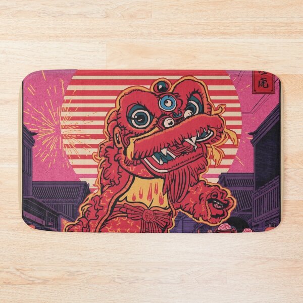 Item preview, 80s Vaporwave Japanese Festival Poster – Neon Lion Dance Ukiyo‑e Art designed and sold by Vandy Fullam.