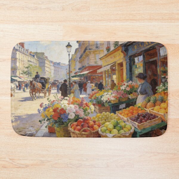Aperçu de l'œuvre Beautiful Marketplace Street Art, Impressionist Shops, Flowers & Fresh Fruit Stalls créée et vendue par BlareBlare.