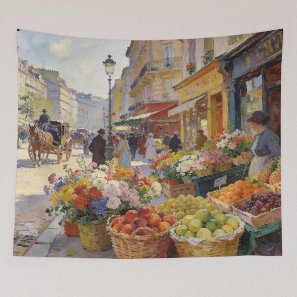 Item preview, Beautiful Marketplace Street Art, Impressionist Shops, Flowers & Fresh Fruit Stalls designed and sold by BlareBlare.