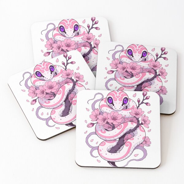 Item preview, Cute Pink Snake with Sakura Blossoms designed and sold by Poise&Petals.