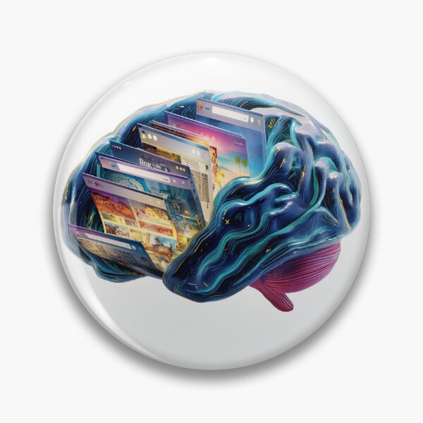 Item preview, Overthinking Brain with Too Many Tabs – Internet Mind Anxiety Surreal Sticker designed and sold by GabrielTheMaker.