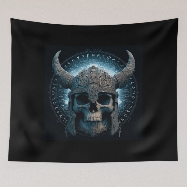 Item preview, Viking Skull Helmet – Norse Warrior Skull with Runic Circle designed and sold by MirAgency.