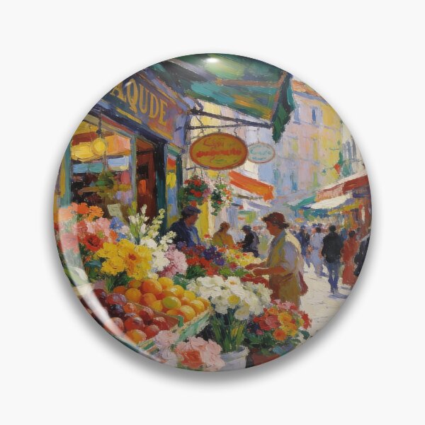 Artikelvorschau, Vibrant European Market Scene, Flower & Fruit Street Painting Wall Decor entworfen und verkauft von BlareBlare.