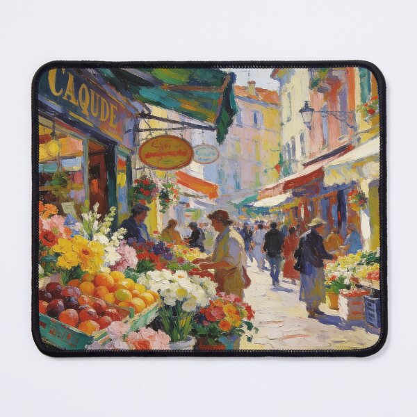Item preview, Vibrant European Market Scene, Flower & Fruit Street Painting Wall Decor designed and sold by BlareBlare.