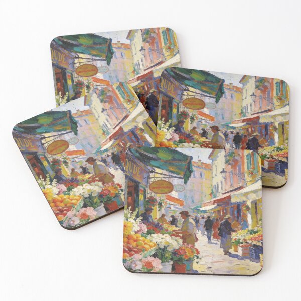 Item preview, Vibrant European Market Scene, Flower & Fruit Street Painting Wall Decor designed and sold by BlareBlare.