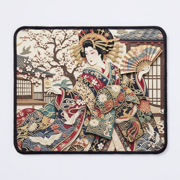 Item preview, Oiran Japanese Paper Cut Art – Elegant Kimono Woman in Layered Kirigami Style designed and sold by Paper Zen Studio.