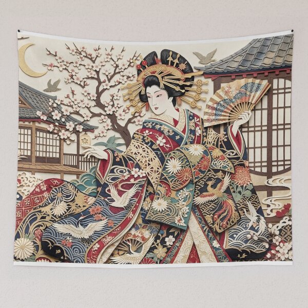 Item preview, Oiran Japanese Paper Cut Art – Elegant Kimono Woman in Layered Kirigami Style designed and sold by Paper Zen Studio.