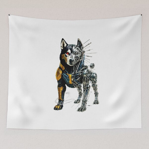 Item preview, Retro Cybernetic Siberian Husky with Exposed Robot Skull designed and sold by Naturalite19.