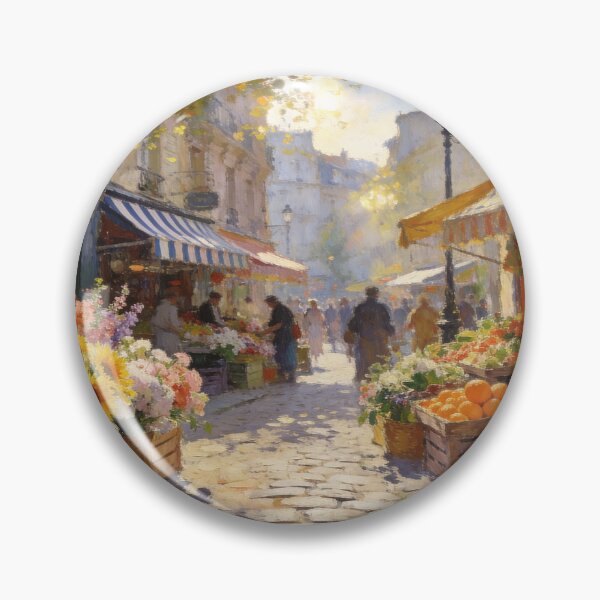 Item preview, Impressionist Flower Market Street Painting, Colorful Fruits & Shops Wall Art designed and sold by BlareBlare.
