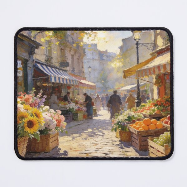 Item preview, Impressionist Flower Market Street Painting, Colorful Fruits & Shops Wall Art designed and sold by BlareBlare.