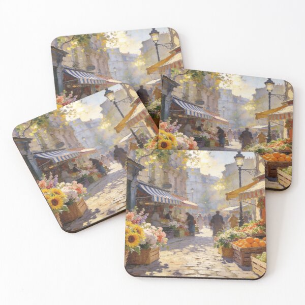 Item preview, Impressionist Flower Market Street Painting, Colorful Fruits & Shops Wall Art designed and sold by BlareBlare.