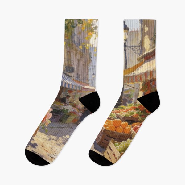 Item preview, Impressionist Flower Market Street Painting, Colorful Fruits & Shops Wall Art designed and sold by BlareBlare.