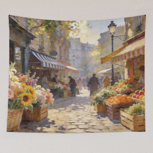 Item preview, Impressionist Flower Market Street Painting, Colorful Fruits & Shops Wall Art designed and sold by BlareBlare.