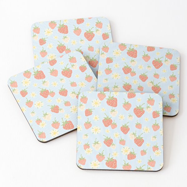Item preview, Blue floral pinstripe strawberry summer picnic pattern  designed and sold by Patternandflow.