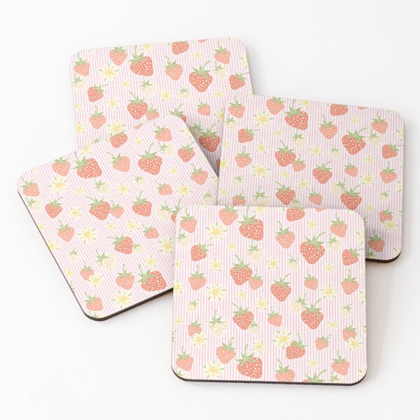 Item preview, Pink floral pinstripe strawberry summer picnic pattern  designed and sold by Patternandflow.