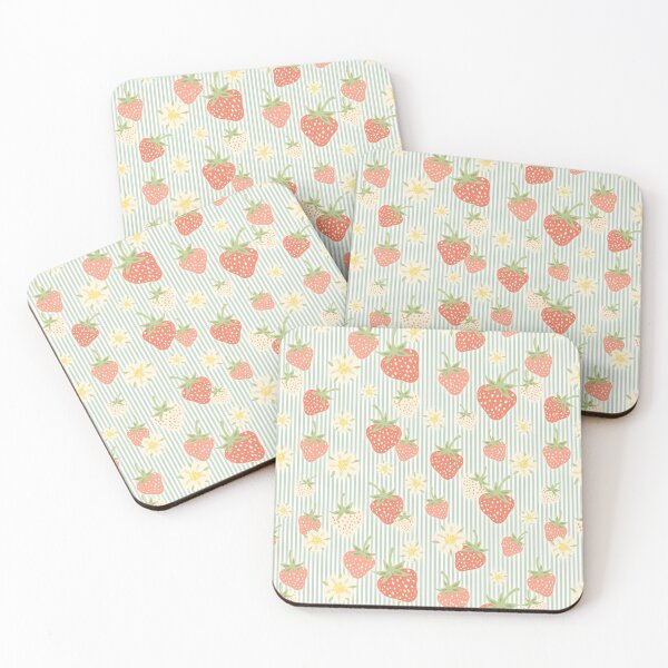 Item preview, Green floral pinstripe strawberry summer picnic pattern  designed and sold by Patternandflow.