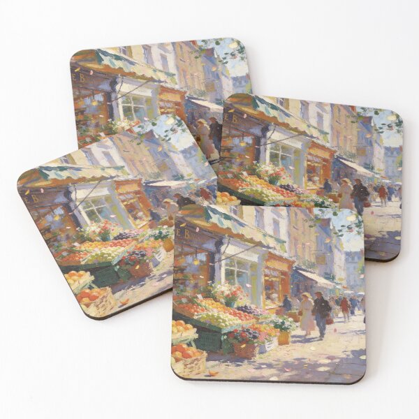 Item preview, Charming Street Market Artwork, Floral and Fruit Stalls in Impressionism Style designed and sold by BlareBlare.