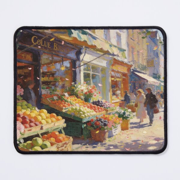 Item preview, Charming Street Market Artwork, Floral and Fruit Stalls in Impressionism Style designed and sold by BlareBlare.