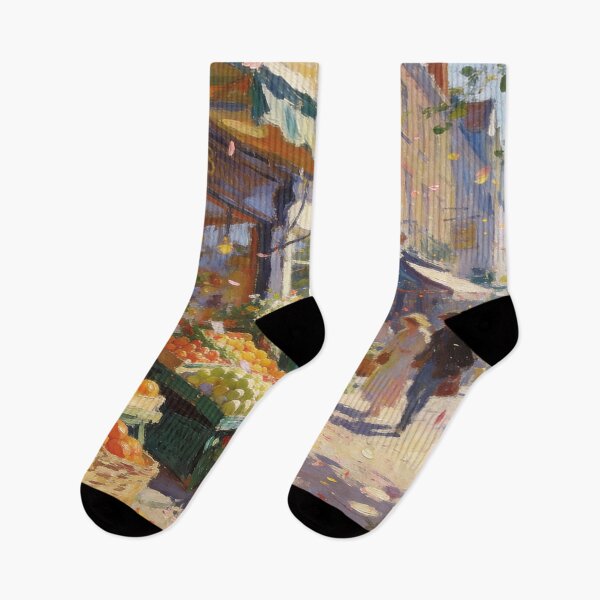 Item preview, Charming Street Market Artwork, Floral and Fruit Stalls in Impressionism Style designed and sold by BlareBlare.