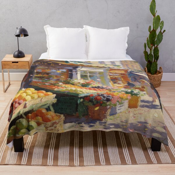 Item preview, Charming Street Market Artwork, Floral and Fruit Stalls in Impressionism Style designed and sold by BlareBlare.