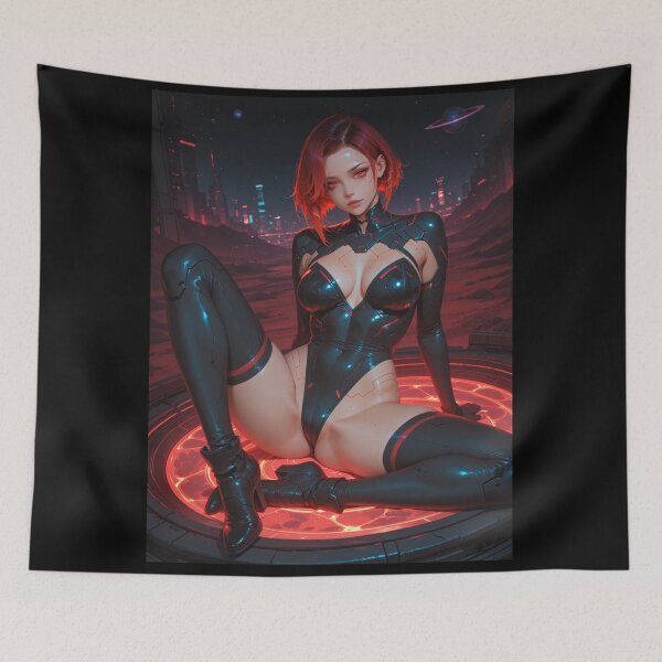 Item preview, Cyberpunk warrior waifu neon, in red and black designed and sold by Planet Utoppia.
