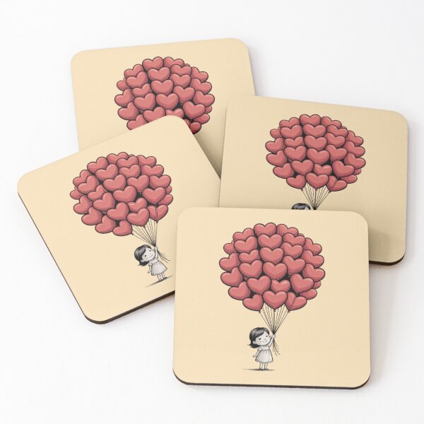 Item preview, a girl holding a large cluster of red heart-shaped balloons designed and sold by 123ks.