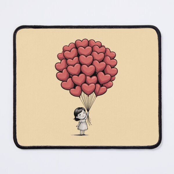 Item preview, a girl holding a large cluster of red heart-shaped balloons designed and sold by 123ks.