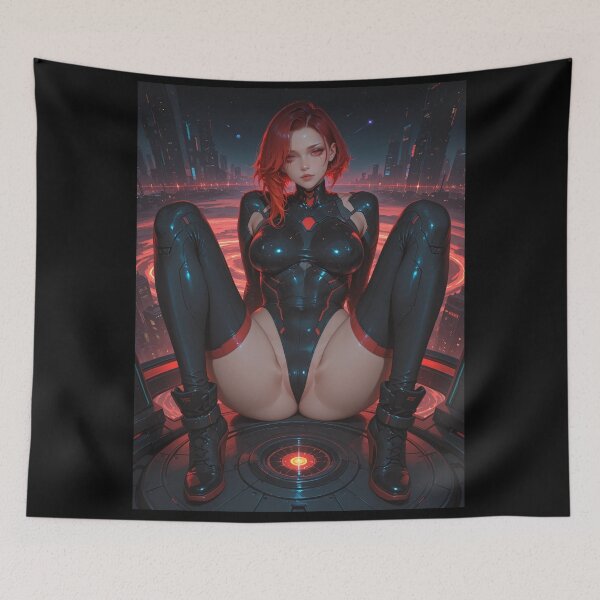 Item preview, Cyberpunk warrior waifu neon, in red and black designed and sold by Planet Utoppia.