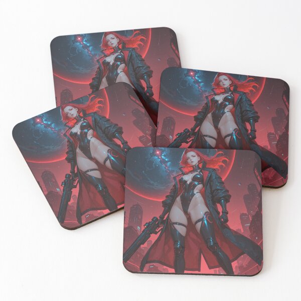 Item preview, Cyberpunk warrior waifu neon, in red and black designed and sold by Planet Utoppia.