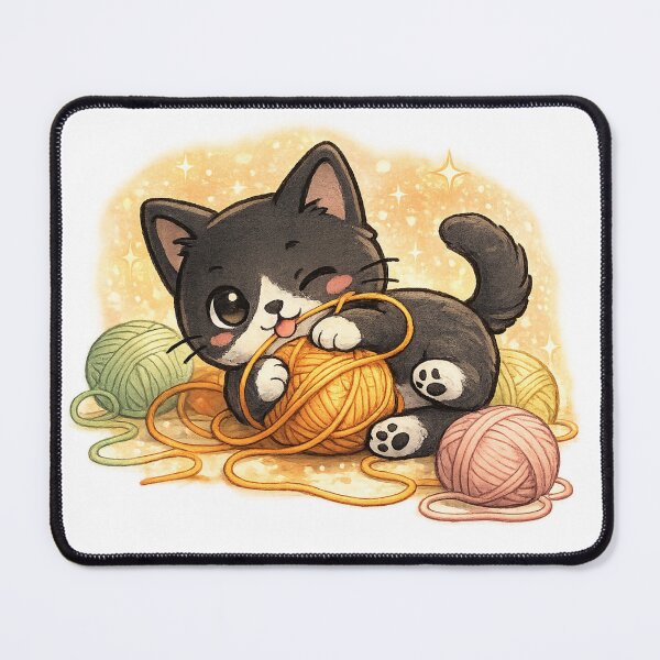 Item preview, Cute Chibi Black Cat Playing With Yarn designed and sold by Minato_Monarch.
