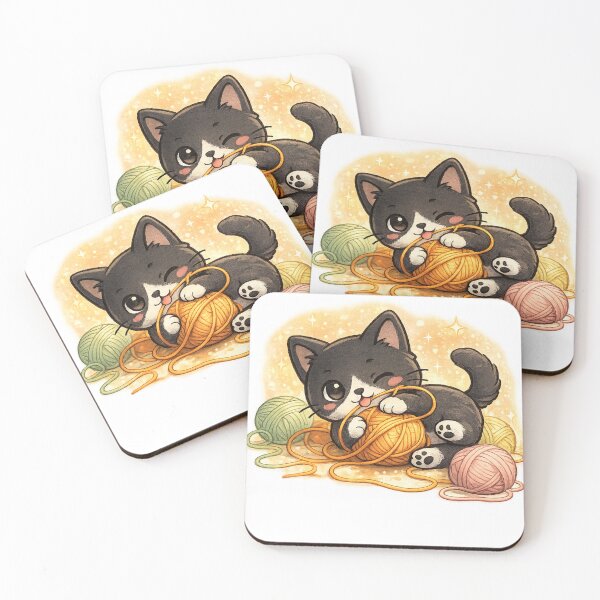 Item preview, Cute Chibi Black Cat Playing With Yarn designed and sold by Minato_Monarch.