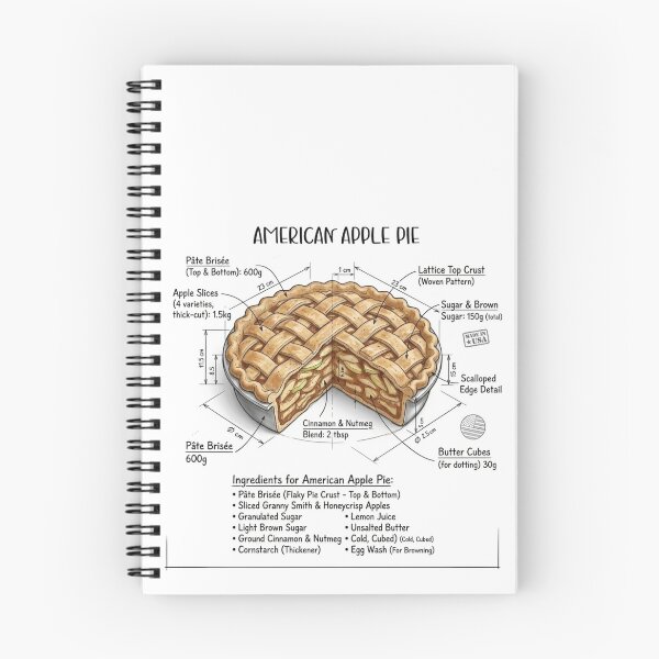 Item preview, American Apple Pie - Technical Drawing with Recipe designed and sold by Rhu Creations.